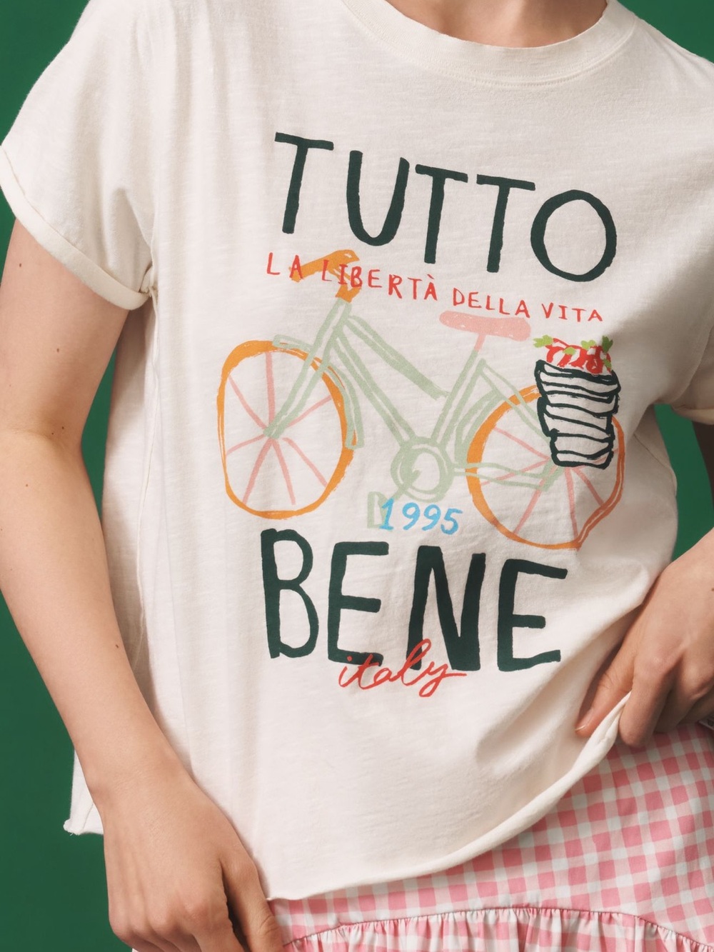 Anthropologie Cream Graphic 'Tutto Bene' Bicycle Tee